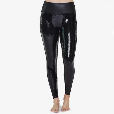 Spanx Sequin Front Vegan Faux Leather Leggings #20189R Size 1X