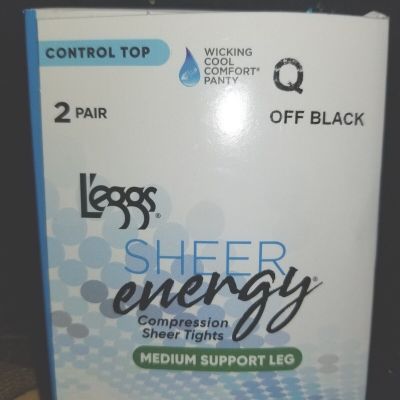 L'EGGS PAIR SHEER ENERGY CONTROL TOP TIGHTS-SUPPORT LEG/TOE-Q-OFF BLACK(97972)