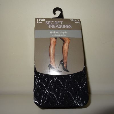WOMEN'S PLUS SIZE 1 BLACK LACE LIKE TIGHTS BY SECRET TREASURES **NEW**