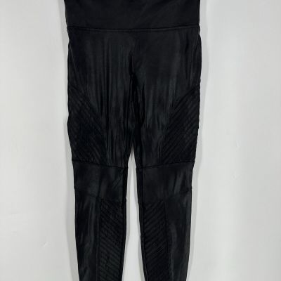 SPANX Black Hi Rise Full Length Faux Leather Moto Leggings L? Read