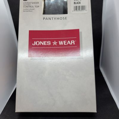 1 Pair (Not 3) Jones Wear Pantyhose Size B Black Lycra Sheer Control Top