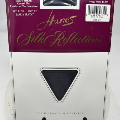 Hanes Silk Reflections Barely Black Control Top Pantyhose Sandalfoot Sz EF #718