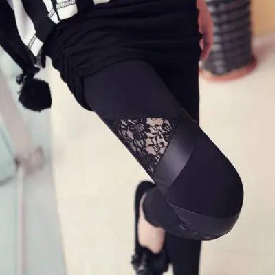 Chic PU Lace Leggings for All Seasons - Stylish & Comfortable Women's Workout an
