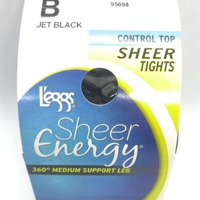 L'eggs Sheer Energy Control Top Jet Black Sheer Tights  ~ B Jet Black 95698