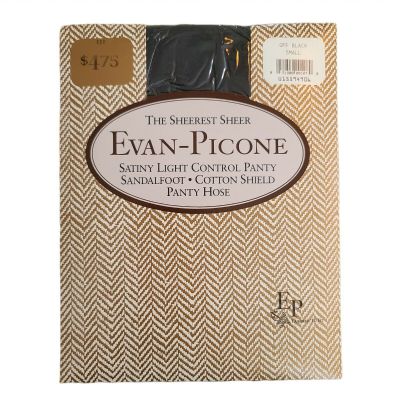 Evan Picone OFF BLACK Satiny Light SMALL Control Cotton Shield Pantyhose Vintage