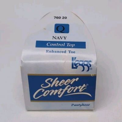 Vintage Leggs Sheer Comfort Control Top Pantyhose Navy Queen Size