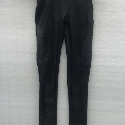 Spanx Womens Faux Leather Leggings Size S/P Vegan Wet Look Black Charcoal