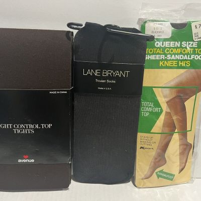 Lot Of 3: Light Control Top Tights Sz. EE, Trouser Socks 1X+ Knee Hi’s Queen