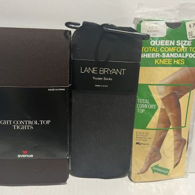 Lot Of 3: Light Control Top Tights Sz. EE, Trouser Socks 1X+ Knee Hi’s Queen