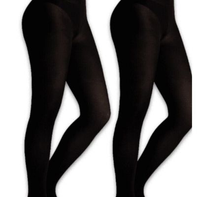 2 pair's Control Top Opaque Footed Tights Medium/Large Black And Brown N W T S.