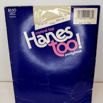 Vintage 1980's Hanes Too! Control Top Pantyhose Size CD Pearl
