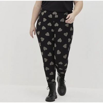 New Torrid Leggings Sz 1X Plus Black Gray Hearts Full Length Premium Mid Rise