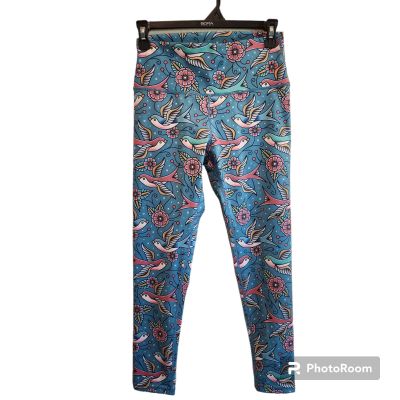 Rockfit Legging Dark Teal Blue with Tattoo Style Birds Large *Fits like an 8/10*