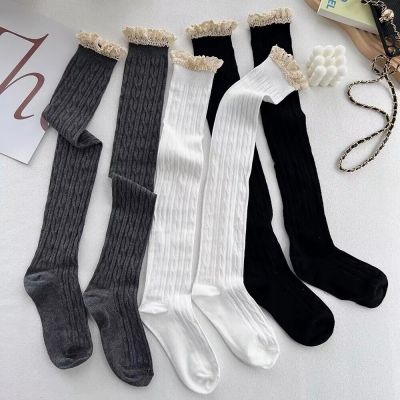 NEW LACE TRIM RUFFLE THIGH HIGH SOCKS STOCKINGS FRILLY WINTER KNIT TIGHTS LOLITA