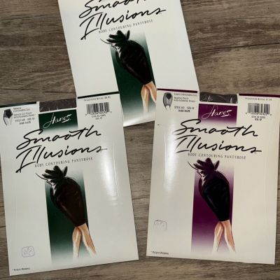 3 Prs Hanes Smooth Illusions Body Contouring Pantyhose Style 638 & 635, Sz EF