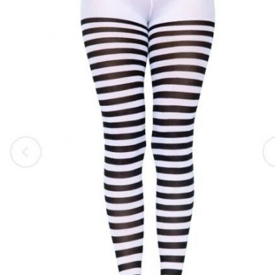 Leg Avenue Black and White Striped Nylong Pantyhose Tights - 7100
