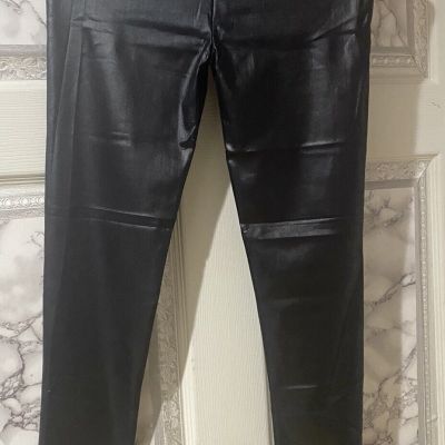 Vitalia lady leather pants shiny black with spring at the waist size M