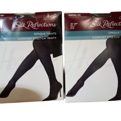 2NEW Hanes Silk Reflections Opaque Tights Style 0A923 Size EF MOCHA Control Top
