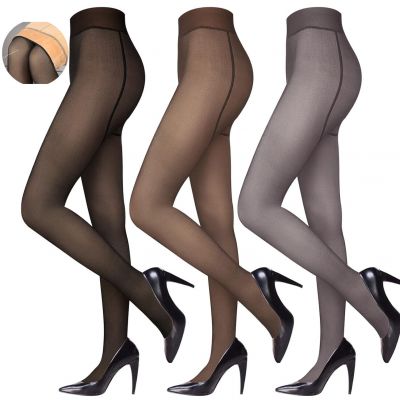 3 Pairs Women Warm Fleece Tights Stockings Thermal Lined Translucent Pantyhose