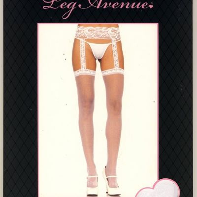 BRIDAL WHITE SHEER LACE TOP  STOCKINGS ATTACHED GARTER BELT O/S NEW