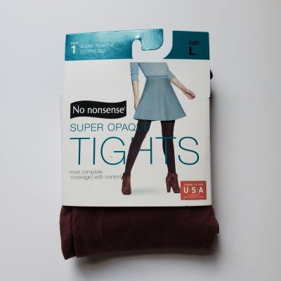 No Nonsense Super Opaque Control Top Tights Size Large Port Royale Maroon 1 Pair