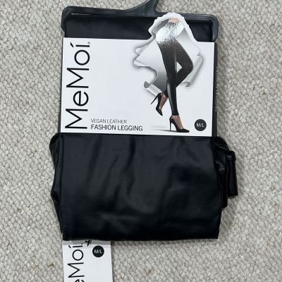MeMoi Women's M/L Size 8-10 Black Legging Faux Leather Slimming NEW