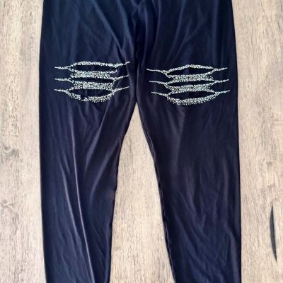 Vocal Womens Plus Size Crystal Black Slashed Stretch Leggings Pants 3X Bling