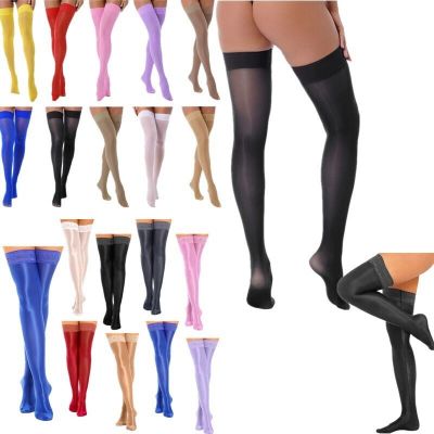Women Sheer Thigh-High Stockings Schoolgirl Glossy Socks Antiskid Over-knee Hose