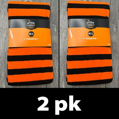 2pk HYDE and EEK Womens Striped Opaque Tights, Orange/Black Size M/L