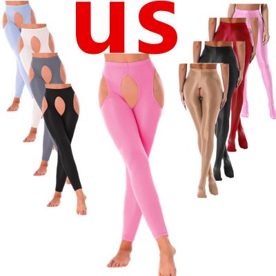 US Women's Stockings Pantyhose Hollow Out Sexy Shiny Sheer Control Tights Silk