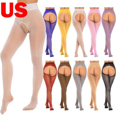US Women's Sheer High Waist Footed Pantyhose Glossy Tights Ultra Thin Stockings