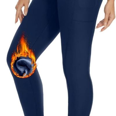 Warm Fleece Lined High Waisted Leggings with Pockets for Winter Workouts