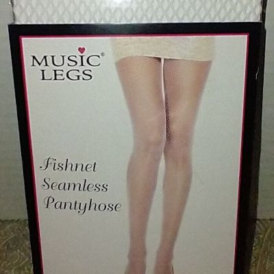 New Sealed Music Legs 9001 Classic Seamless White Fishnet Pantyhose Stockings