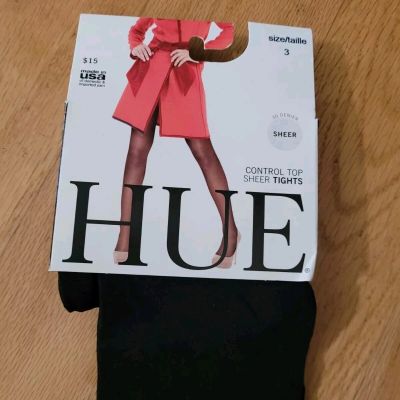 New HUE Women's Control Top Sheer Tights 30 Den, Black, Size 3 ( L/XL)