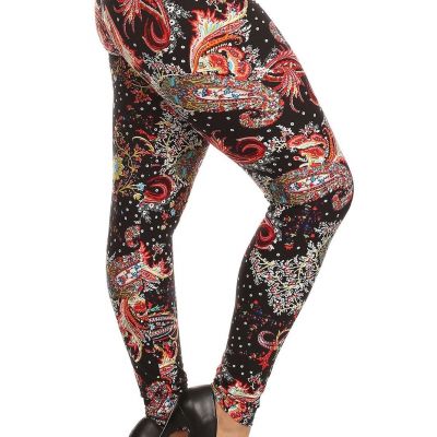 Multi-color Paisley Print Narrow Band Full Length Leggings Fitted Style One Size