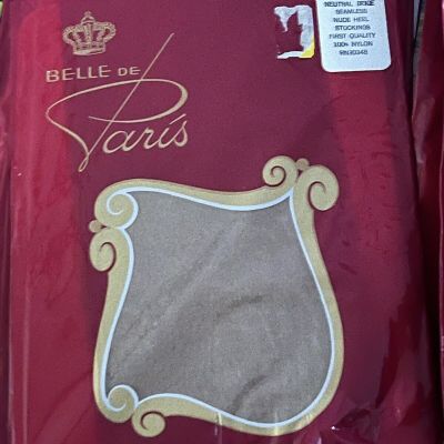 New In Package Vintage Belle De Paris Seamless Stockings Neutral Beige Sz 9