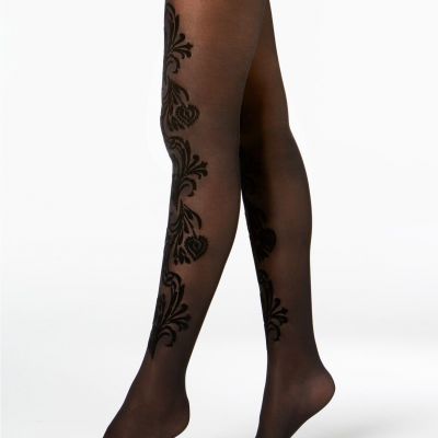 allbrand365 designer Womens Paisley Flocked Tights Size:X-Small Color:Black