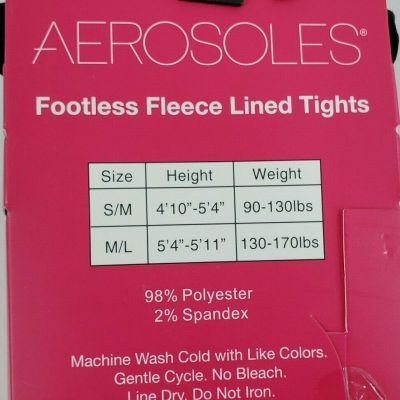 Aerosols Womens Footless Fleece Lined Tights 2 Pair Package Sz S/M