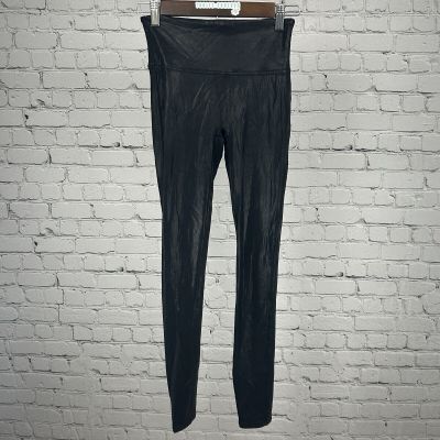 Spanx Black Faux Leather Sleek Tummy Control Leggings Size Small S (24X27)