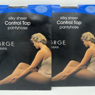 2 Pairs New George Silky Sheer Control Top Pantyhose Off Black Plus Size 2X