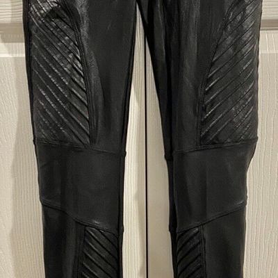 Spanx Women’s Small Faux Leather Moto Very Black Shiny Leggings 0205