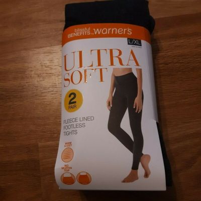 NWT Warner's Fleece Lined footless tights(L/X-L) black/heather (2 pack)