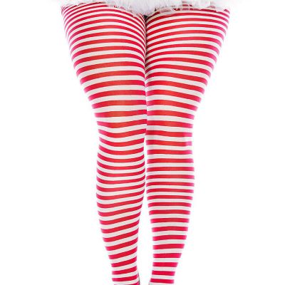 Plus Size Striped Opaque Holiday Christmas Tights (20100Q-RDWH)