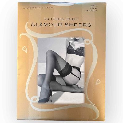 Vintage Victorias Secret Glamour Sheers Thigh High Stockings Size Medium Cream