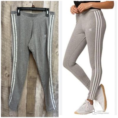 *Adidas Gray 3-Stripes Leggings Women's Size Medium Casual Activewear Workout