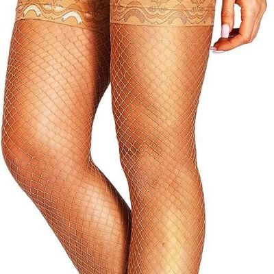 HONENNA Sparkly Fishnet Thigh High Stockings, Lace Top Stay Up Rhinestone Glitte