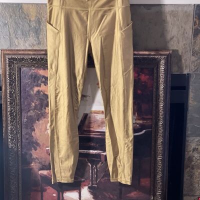 Fabletics High Waisted Leggings Metallic Gold Shiny Women’s Workout Size Medium