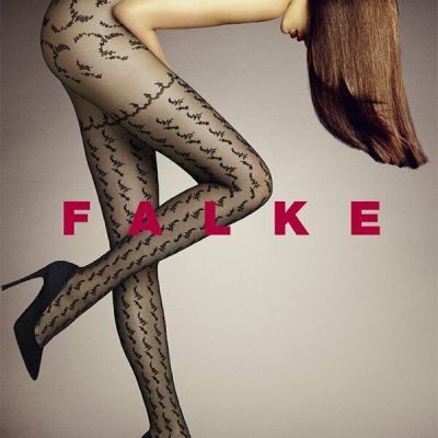 FALKE Bloom Scent Tights Pantyhose 7826 Black Military Art 41129 SMALL 4/6 NEW