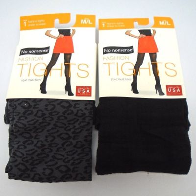 No Nonsense 2 Pair of Fashion Tights Leopard/Black Plaid Medium/Large 151F
