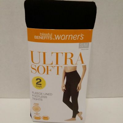 Blissful Benefits by Warners Fleece Lined Footless Tights Pack of 2 Small/Medium